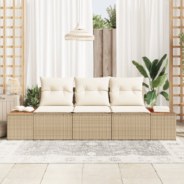 Trädgårdsoffset 3 pcs beige och gräddvit Poly rattan