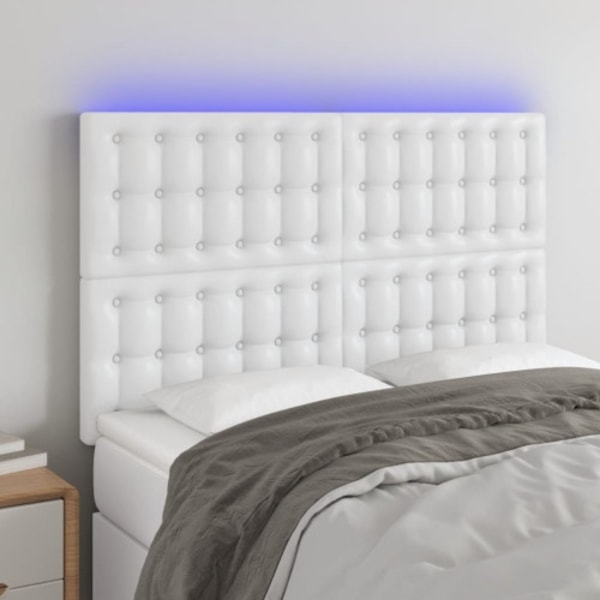 Sänggavel LED vit 144x5x118/128 cm konstläder