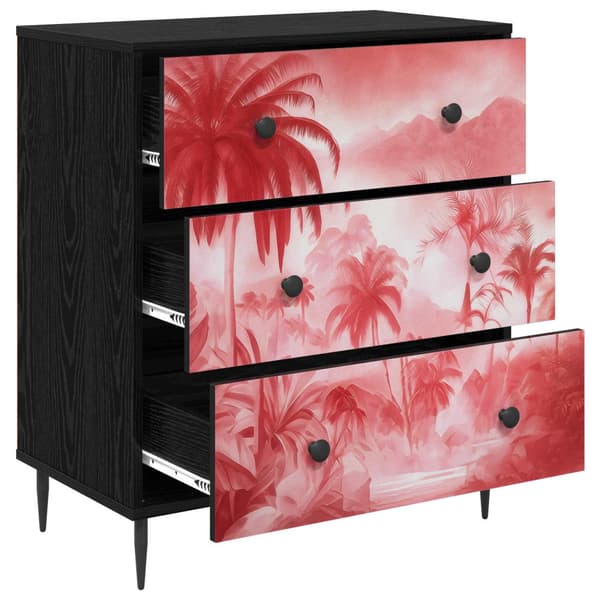 Kommode AACHEN Rosa palmträdtryck 66 x 36,5 x 76 cm Svart ek