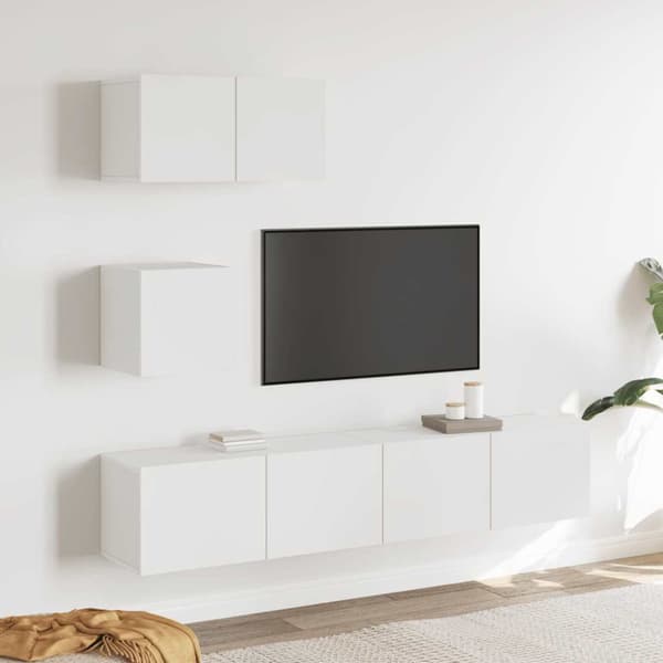 Tv-bänk 4 delar vit konstruerat trä