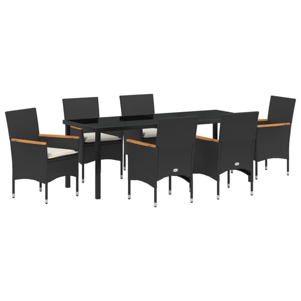 Trädgårdsmöbelset med kudde 7 pcs Svart konstrotting