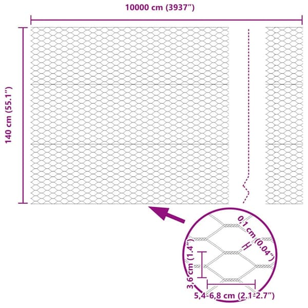 Hexagonstängsel Grå 1,4 x 100 m PVC