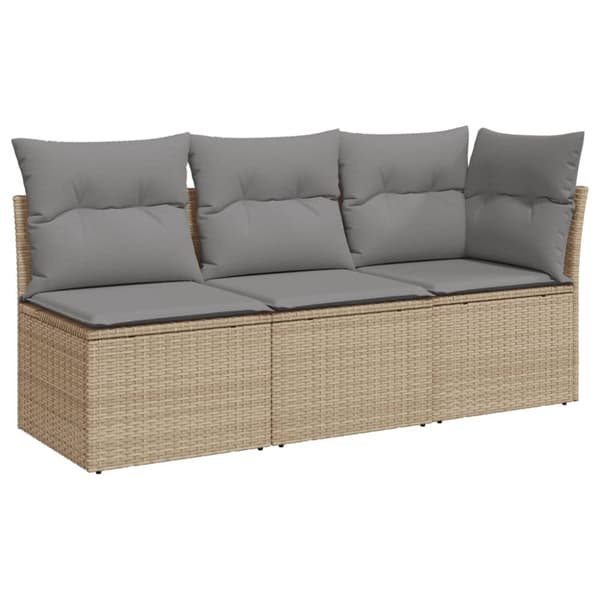 Trädgårdssoffa 3-sits med dynor konstrotting beige