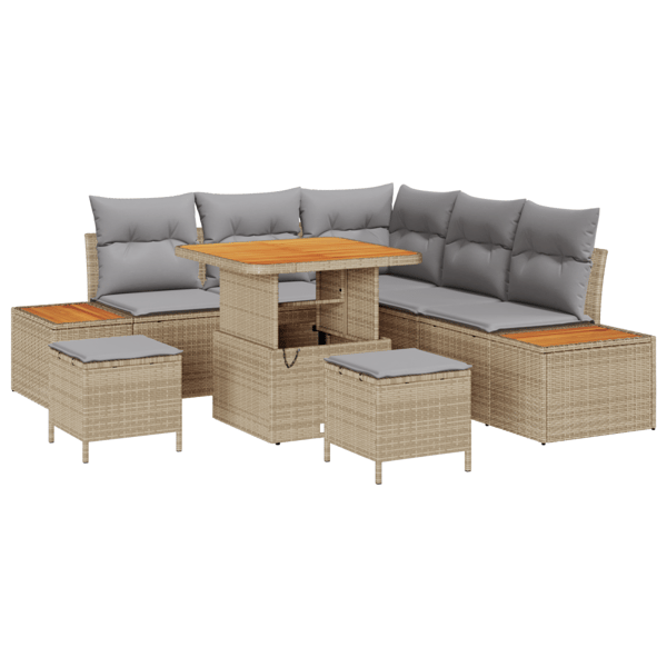 Trädgårdsoffset 8 st 7-Antal sittplatser Beige Poly rattan