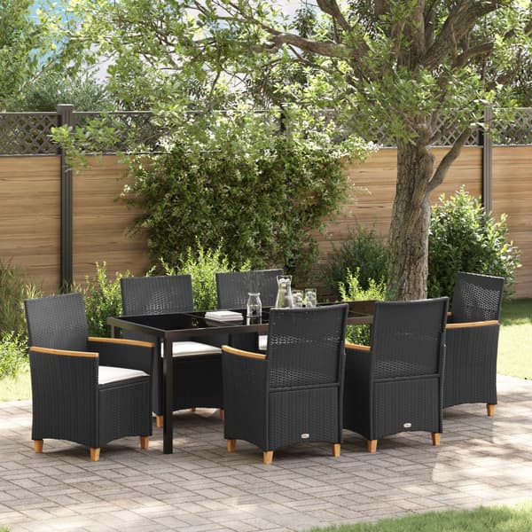 Trädgårdsmöbelset 7 pcs Svart konstrotting
