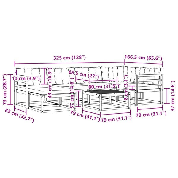 Utomhussoffset 7 pcs Vit och ljusgrå 79 x 79 x 37 cm