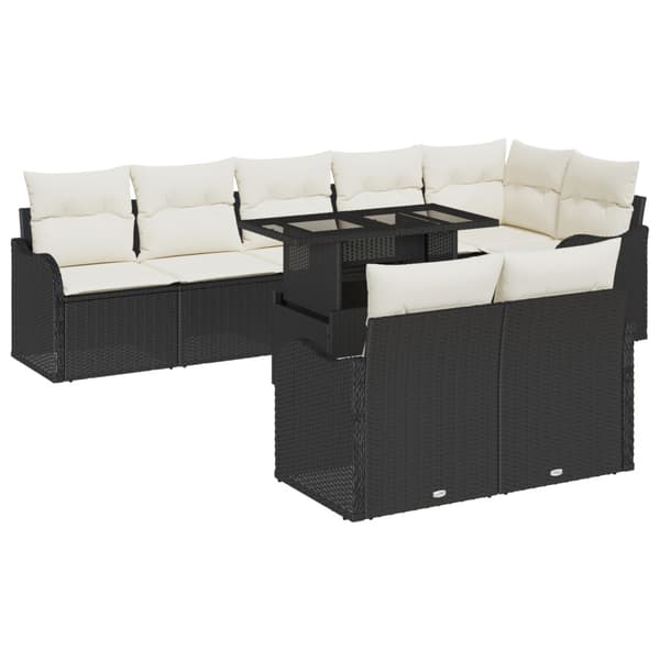 Lounge-set med kudde 9 pcs Svart Poly rattan