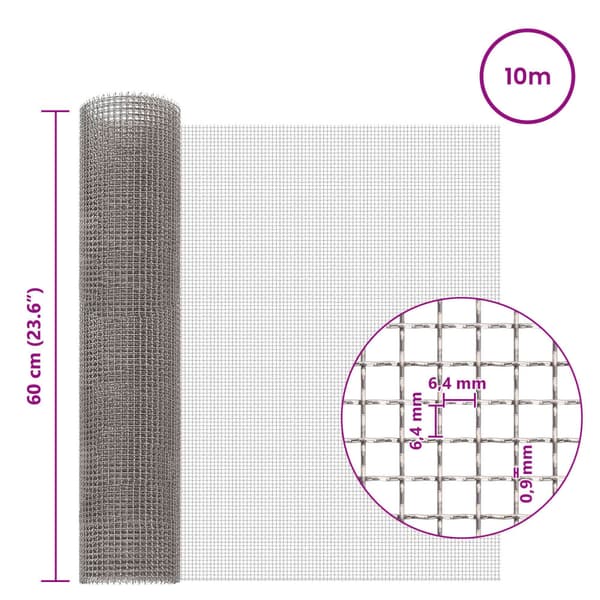 Nätduk 60 x 1000 cm 3 Mesh Rostfritt stål 201 Silver