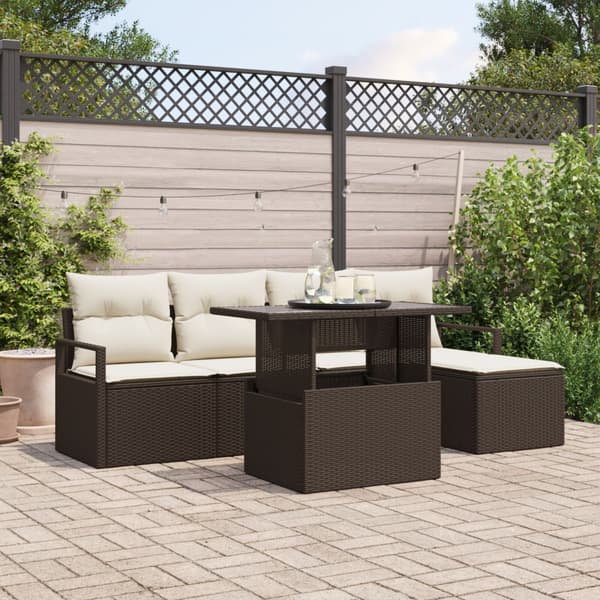 Trädgårdsoffset med lagring 6 pcs Brun Poly rattan