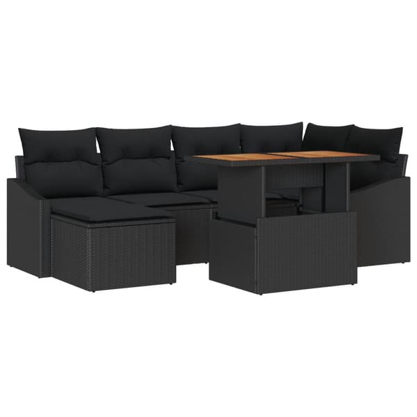 Trädgårdsoffset med lagring 7 pcs Svart Poly rattan