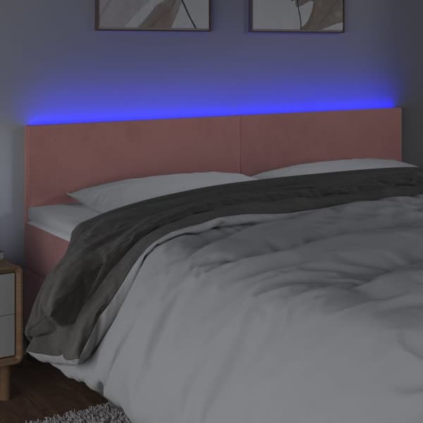Sänggavel LED rosa 200x5x78/88 cm sammet