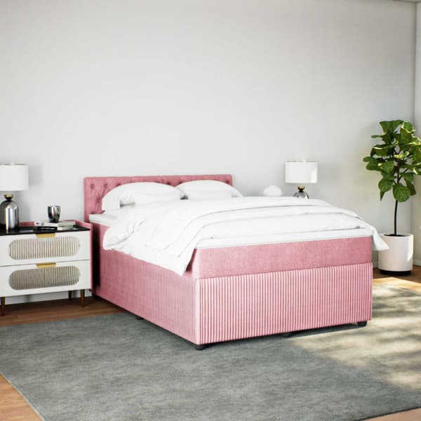 Ramsäng med madrass rosa 160x200 cm sammet