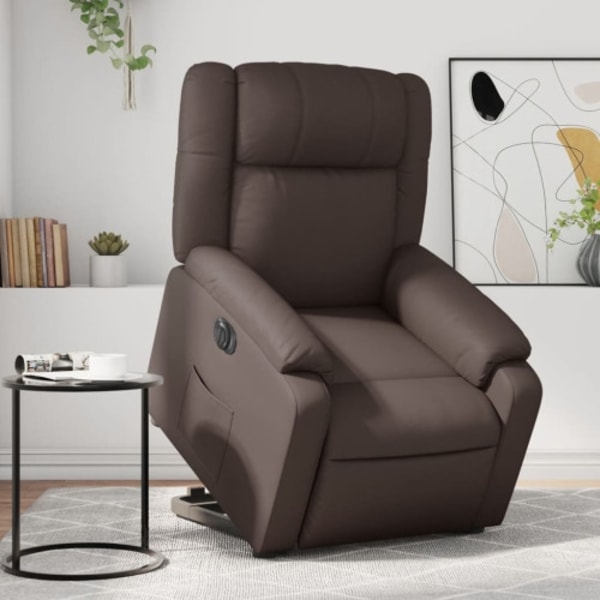 Reclinerfåtölj med uppresningshjälp brun konstläder