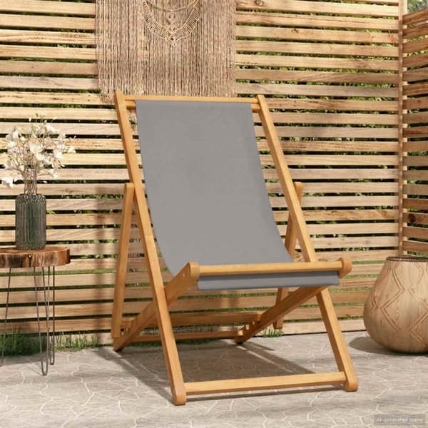 Strandstol Ljusgrå Massivt teakträ