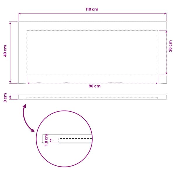 Rektangulärt Bordsskiva 90 x 50 x 3,5 cm Rektangulär Vit