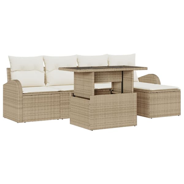 Trädgårdsoffset 6 st Beige Poly rattan