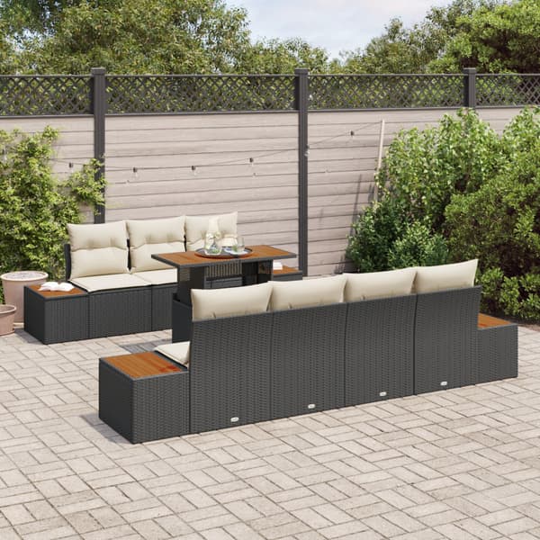 Trädgårdsoffset med kudde 8 pcs Svart Poly rattan