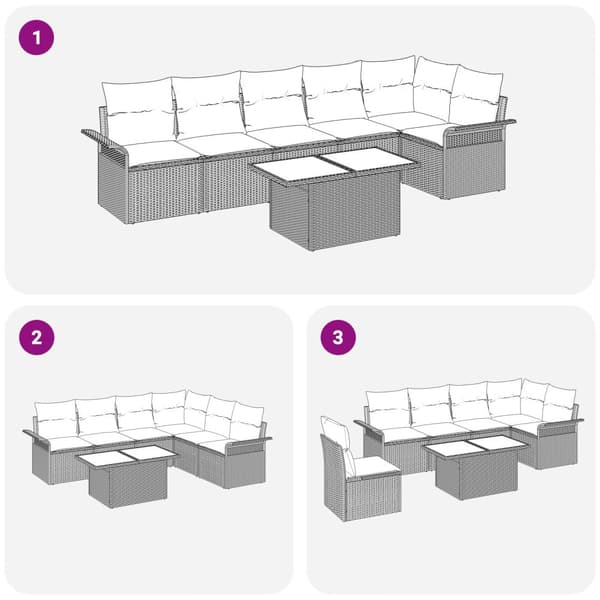 Trädgårdsoffset med kudde 7 pcs Ljusgrå konstrotting