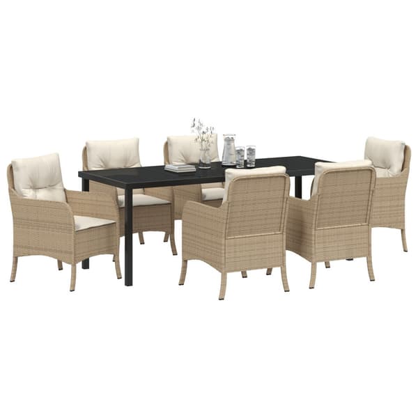 Trädgårdsmöbelset 7 st Beige konstrotting