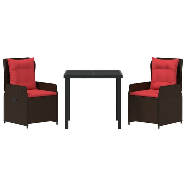 Trädgårdsmöbelset med kudde 3 pcs Brun Poly rattan