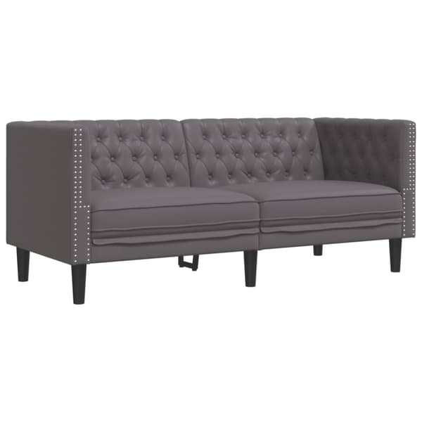 Soffgrupp chesterfield 2 delar grå konstläder