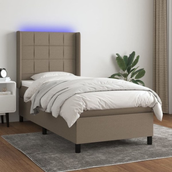 Ramsäng med madrass & LED taupe 90x190 cm tyg