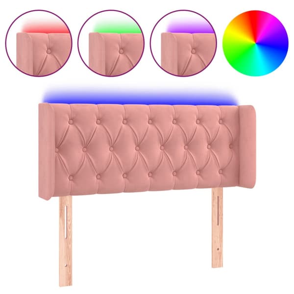 Sänggavel LED rosa 103x16x78/88 cm sammet