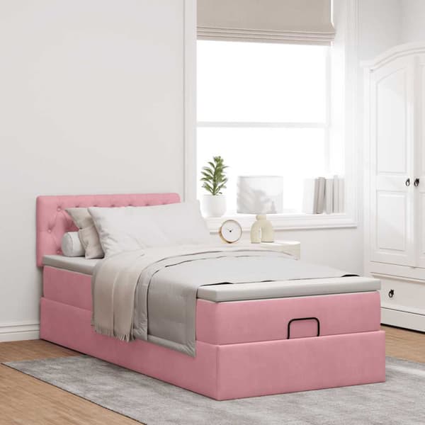 Ottoman sängram med madrass rosa 90x190 cm sammet