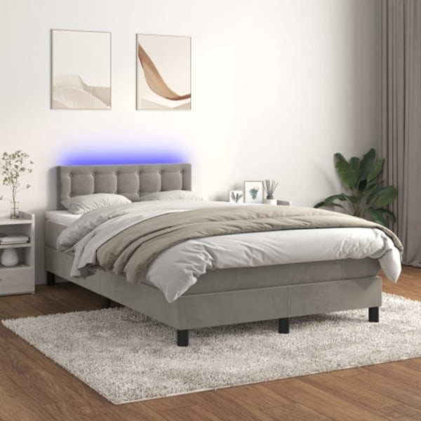 Ramsäng med madrass & LED ljusgrå 120x200 cm sammet