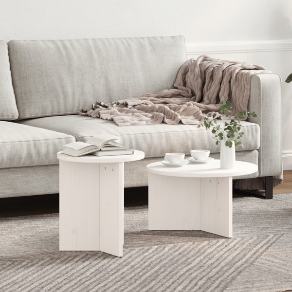 Kaffeebord 2 pcs Vit Massivt tallträ