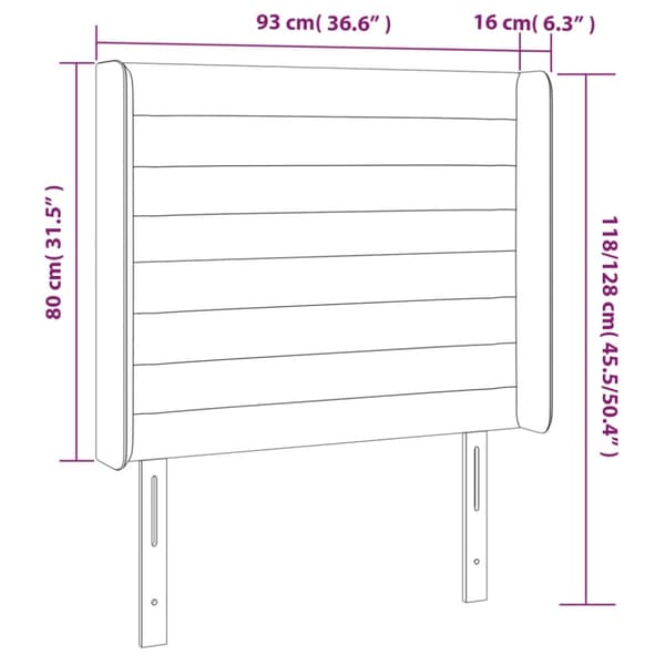 Sänggavel LED mörkgrå 93x16x118/128 cm sammet