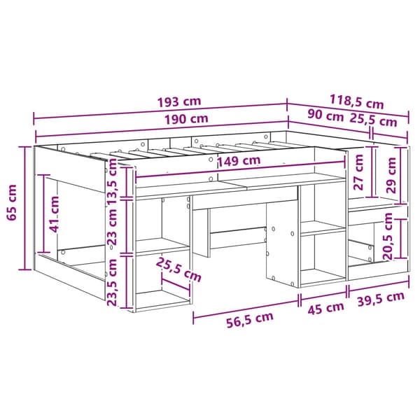 Barnsängsram med förvaring Vit 90 x 190 cm Konstruerat trä