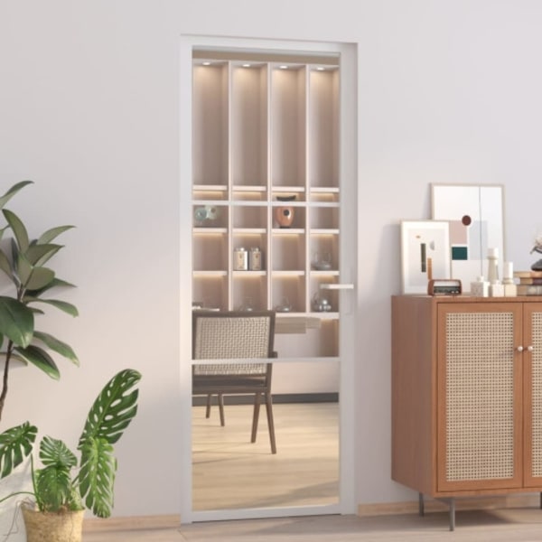 Innerdörr 76x201,5 cm vit ESG-glas och aluminium
