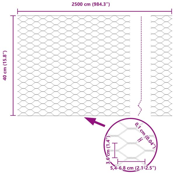 Hexagonstängsel Grå 0,4 x 25 m PVC
