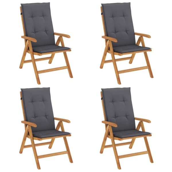Fällbara fåtöljer med dynor, 4 st, massivt trä, teak