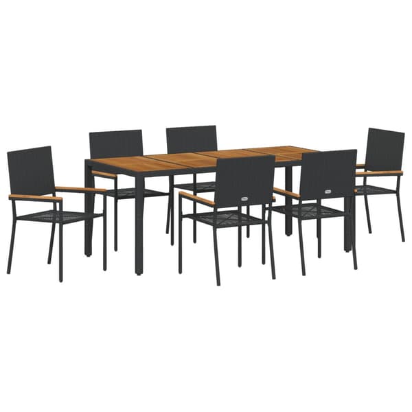 Trädgårdsmöbelset 7 pcs Svart konstrotting