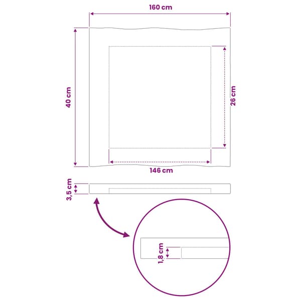 Rektangulärt Bordsskiva 90 x 50 x 3,5 cm Rektangulär Vit
