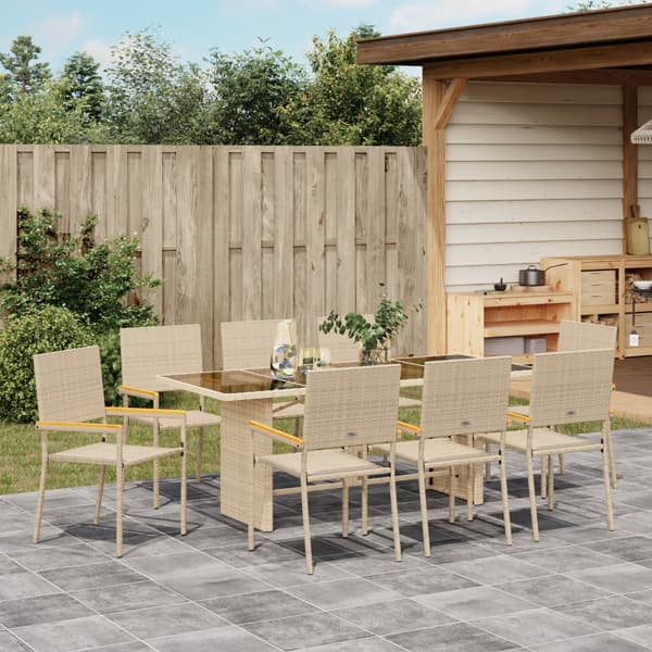 Trädgårdsmöbelset 9 pcs Beige konstrotting