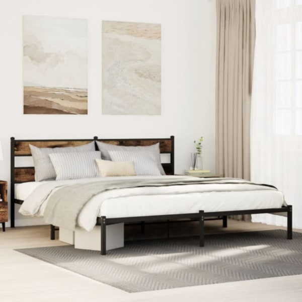 Sängram utan madrass metall rökfärgad ek 180x200 cm
