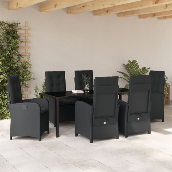 Trädgårdsmöbelset med kudde 7 pcs Svart konstrotting