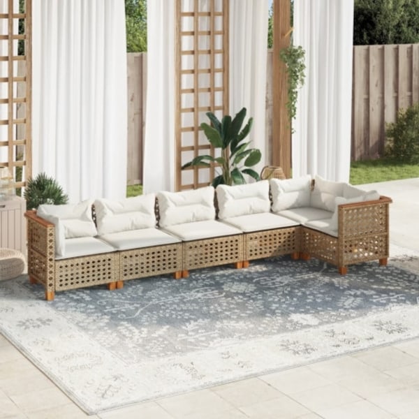 Soffgrupp för trädgården med dynor 6 delar beige konstrotting