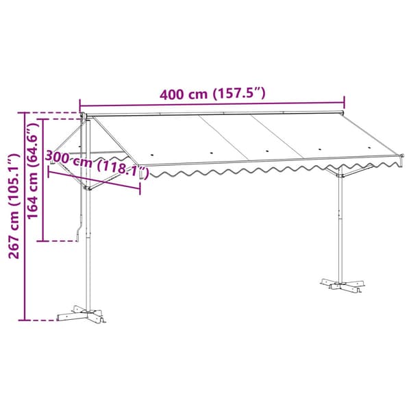 Fristående markis Antracit 4 × 3 m Polyester