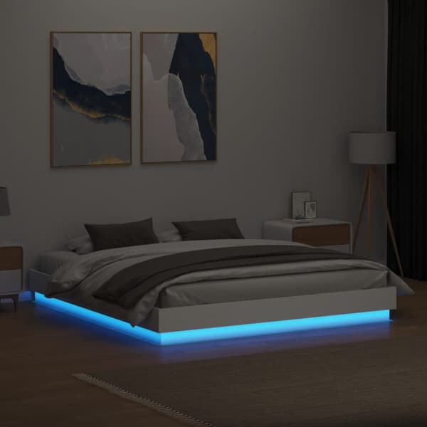 Sängram med LEDs vit 200x200 cm