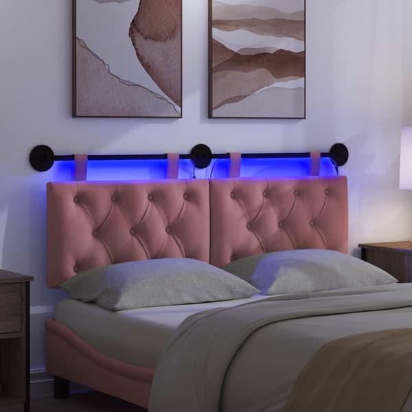 Hängande sänggavel Med LED-lampa Rosa Sammet