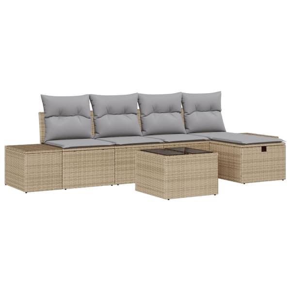 Trädgårdsoffset med kudde 6 pcs Beige konstrotting