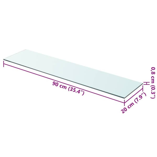 Hyllplan glas genomskinlig 90x20 cm