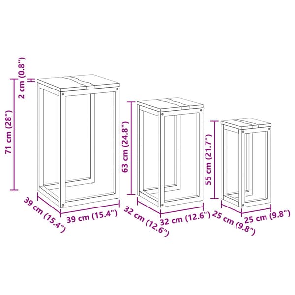 Nestingbord 3 pcs Brun Massivt teakträ