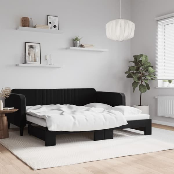 Dagbädd utdragbar svart 90x190 cm sammet