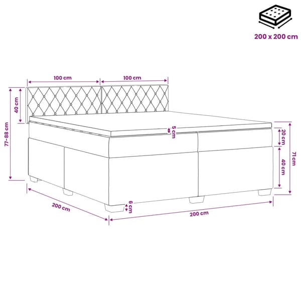 Boxspring säng med madrass och LED Mörkgrön 200 x 200 cm Sammet