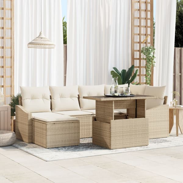 Trädgårdsoffset 7 st Beige och gräddfärgad konstrotting